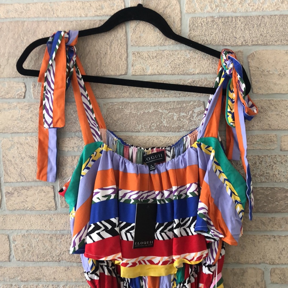 Nwt Eloquii Striped Ruffle Maxi Multi Color Dress… - image 4